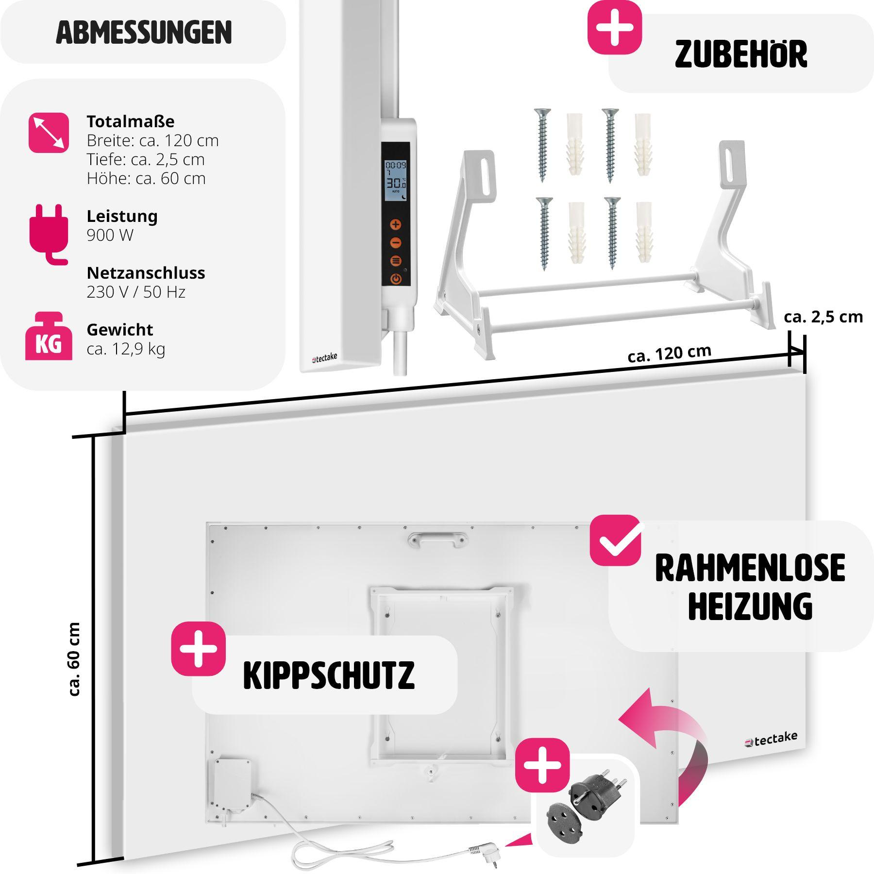 Tectake Chauffage infrarouge avec thermostat et protection contre la surchauffe  