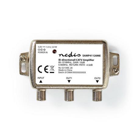 Nedis  CATV-Verstärker | Verstärkung: 12 dB | 85 - 1218 MHz | Anzahl der Ausgänge: 2 | Rückweg | Silber 