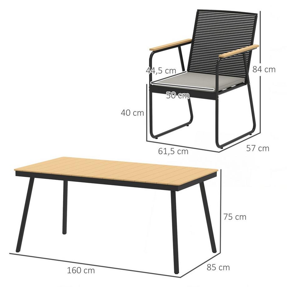Northio  Sitzgruppe 7-teilig Metall Essgruppe für 6 Personen Esstisch mit Tisch 6 Stühlen Esszimmergruppe Küchentisch-Set mit Metallgestell Balkonmöbel Gartenmöbel für Terrasse, Balkon Naturholz Aosom 