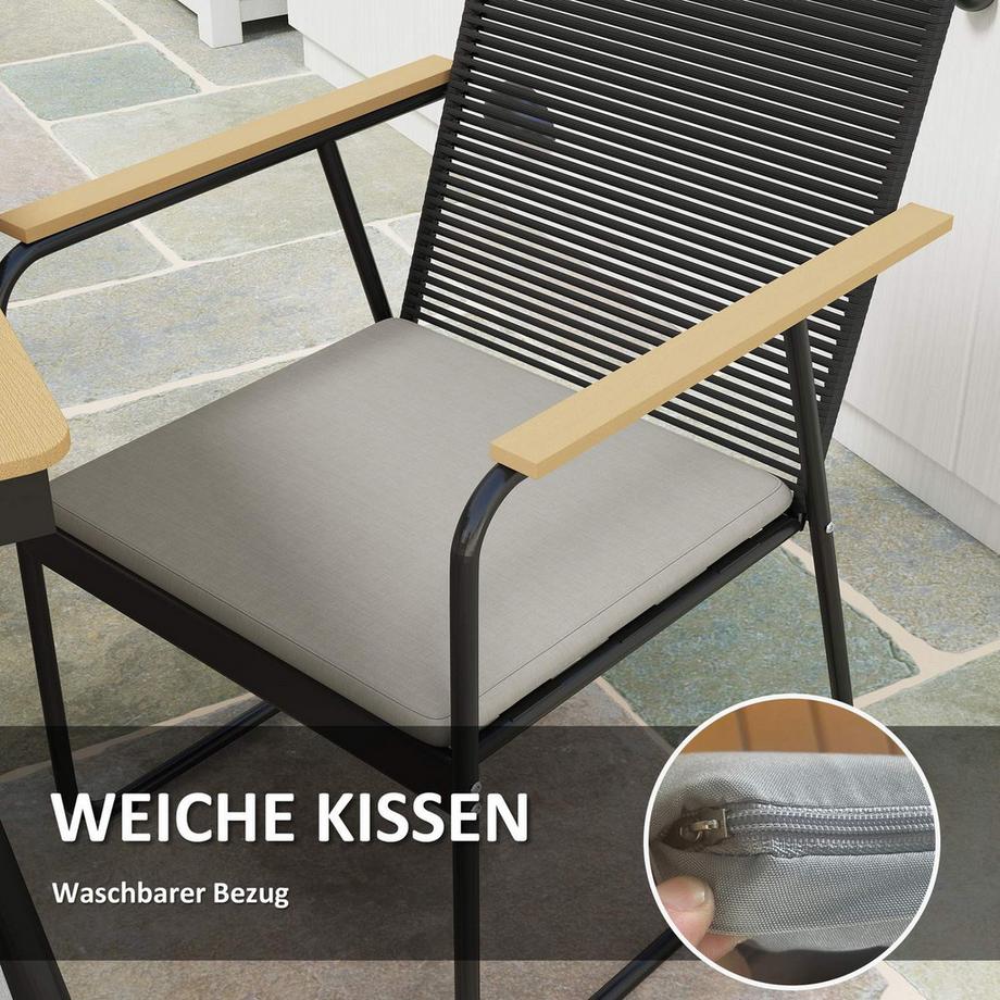 Northio  Sitzgruppe 7-teilig Metall Essgruppe für 6 Personen Esstisch mit Tisch 6 Stühlen Esszimmergruppe Küchentisch-Set mit Metallgestell Balkonmöbel Gartenmöbel für Terrasse, Balkon Naturholz Aosom 