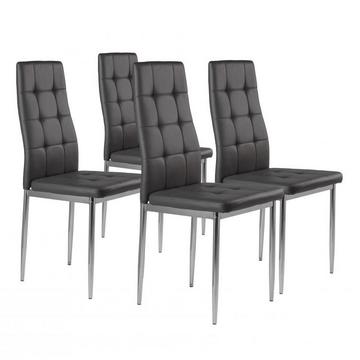 Set mit 4 Stühlen für das Wohn- oder Esszimmer, einfacher gesteppter Stuhl, Chrombeine,es Öko-Leder