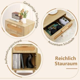 Northix Rattan Nachttisch mit Schublade & Schrank Nachtschrank im Boho-Stil Beistelltisch Sofatisch  