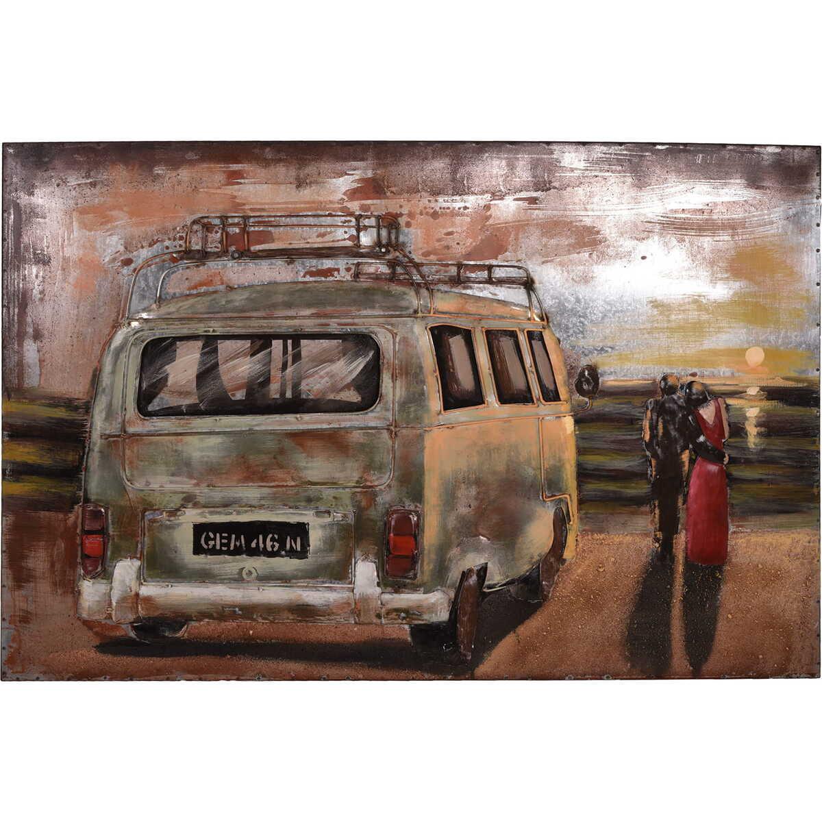 Image of 3D Metallbild Bulli mit Pärchen Visionik 120x80 3D Metallbild Bulli mit Pärchen Visionik 120x80