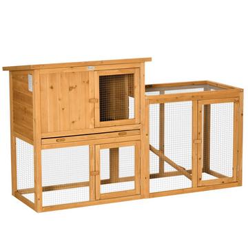Clapier À Lapin Clapier Pour Petits Animaux 141 X 60 X 86 Cm Avec Plateau De Sol Amovible Et Rampe Extérieur Intérieur Bois De Sapin Orange