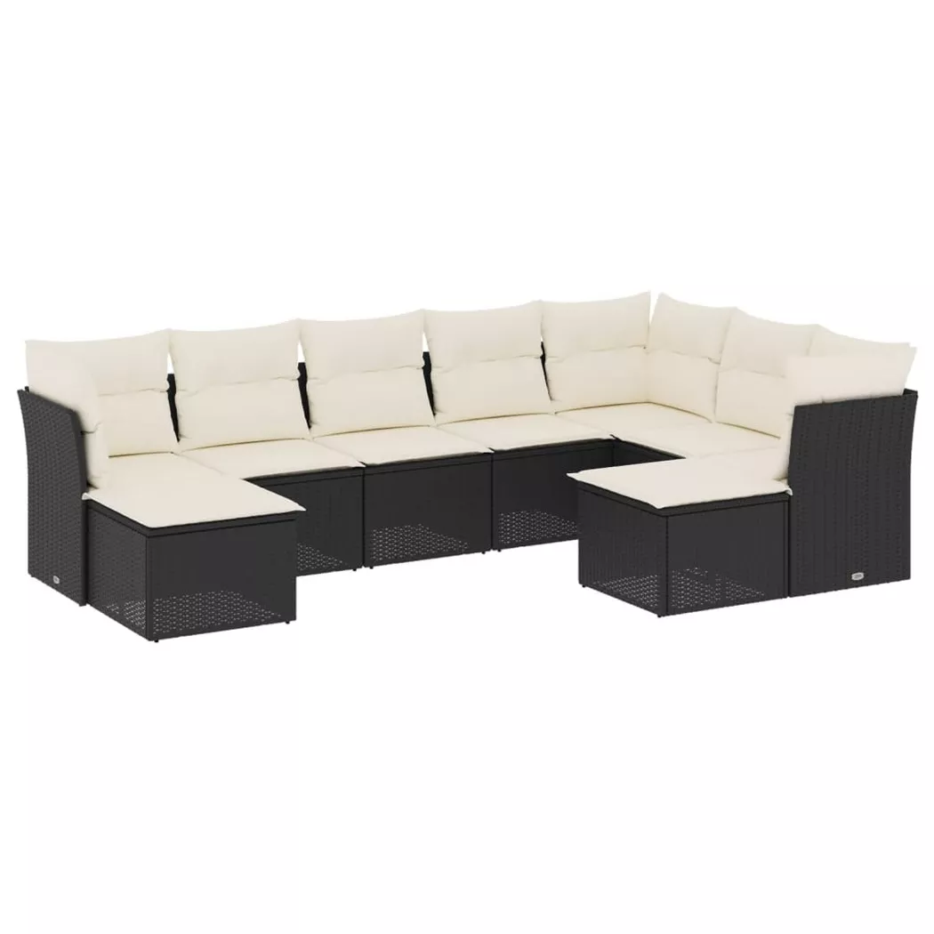 vidaXL Salon de jardin 9 pcs avec coussins noir résine tressée