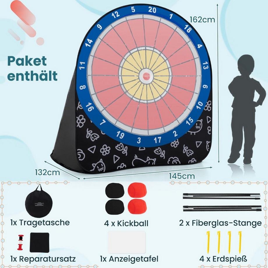Northix  Großes Dartboard für Kinder Dart Wurfspiel Set mit 4 Kickbällen Fußballdart für Garten Schwarz 