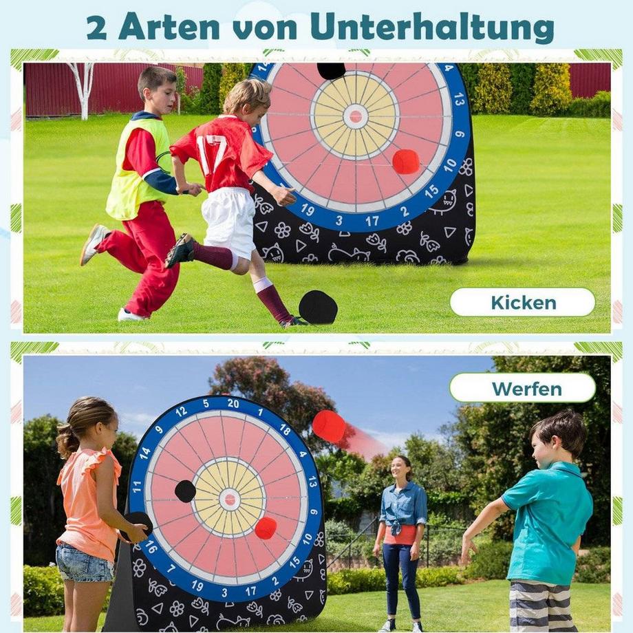 Northix  Großes Dartboard für Kinder Dart Wurfspiel Set mit 4 Kickbällen Fußballdart für Garten Schwarz 