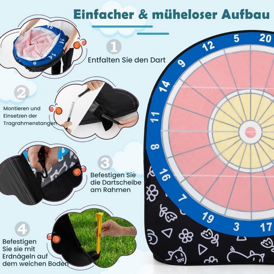 Northix  Großes Dartboard für Kinder Dart Wurfspiel Set mit 4 Kickbällen Fußballdart für Garten Schwarz 
