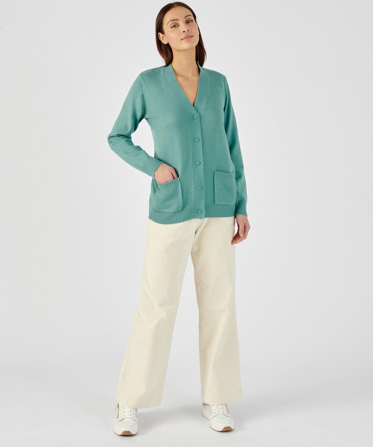 Image of Klassische Strickjacke Aus Schmiegsamem Jerseystrick. Damen Grün 58