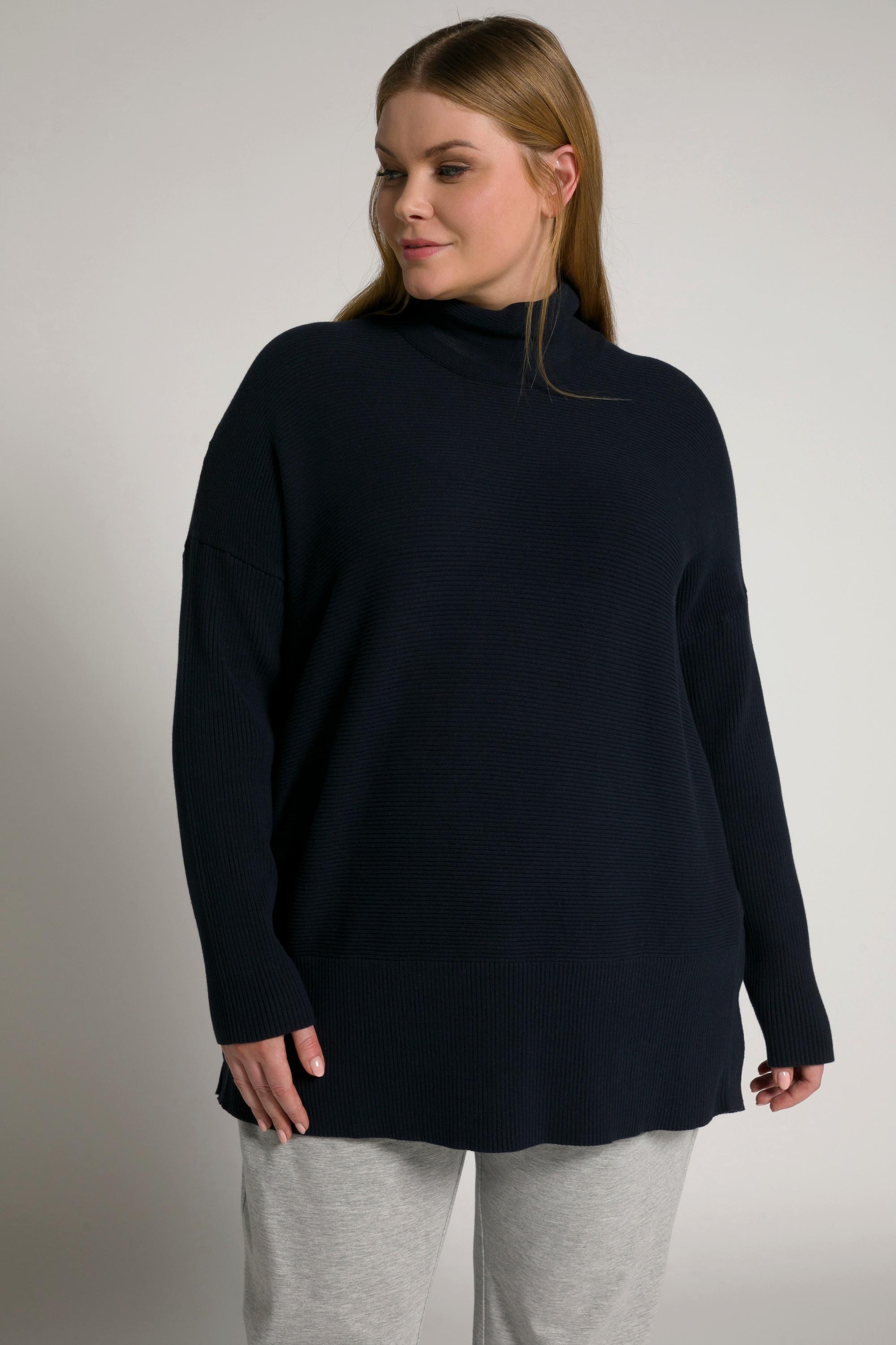 Ulla Popken  Bellieva-Pullover, Stehkragen, Druckknöpfe, Langarm, GOTS 