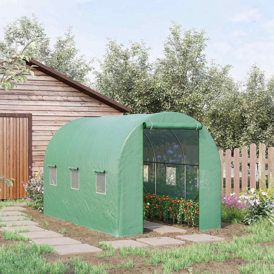 Northio  Serre En Aluminium Serre À Tomates Serre En Aluminium Tunnel Cadre Froid Avec Fenêtre Vert 350 X 200 X 200 Cm 