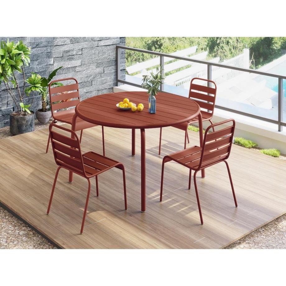 Vente-unique Table ronde de jardin D.110cm en métal - Terracotta - MIRMANDE de MYLIA  