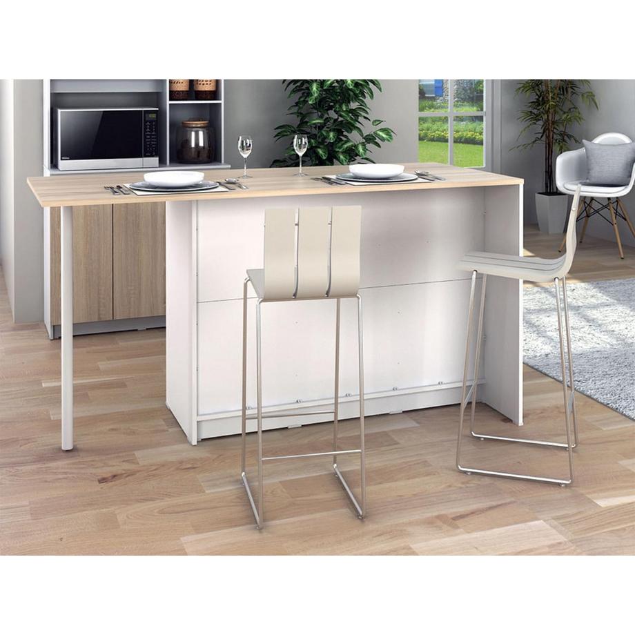 Vente-unique  Ilot central de cuisine avec 2 portes, 1 tiroir et 2 niches - Blanc et naturel clair - TUNORI 