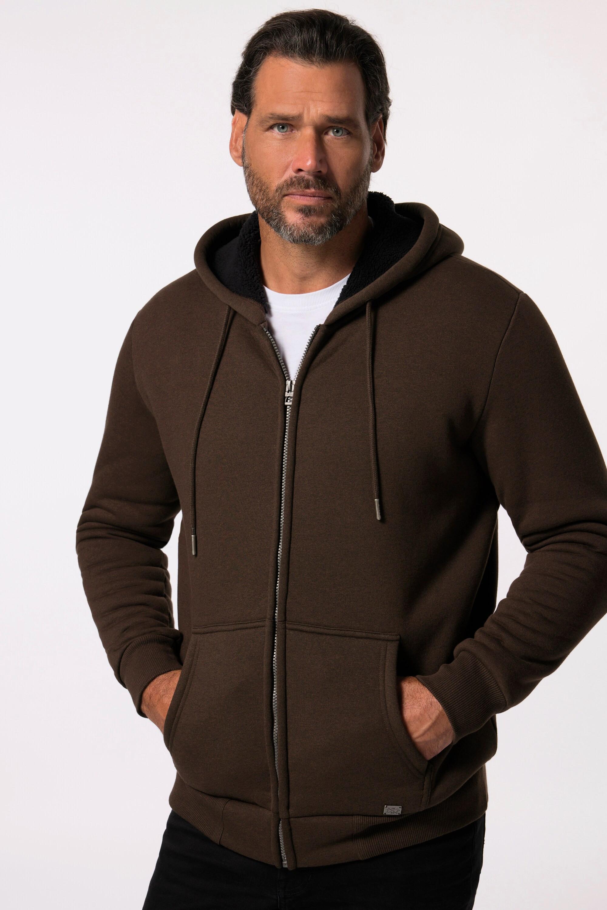 JP1880  Giacca per l'outdoor in felpa con cappuccio, fodera di teddy e zip, fino alla tg. 8XL 