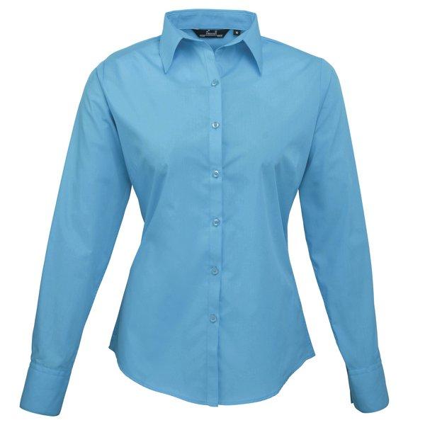 Image of Popeline Bluse Arbeitshemd, Langärmlig Damen Türkisblau 48