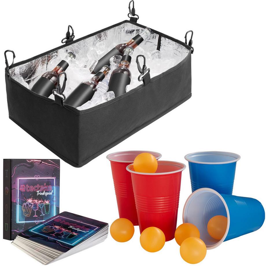 Tectake  Aluminium Bierpongtisch BeerWars II mit Eisfach, Becherlöchern, LED-Beleuchtung klappbar und höhenverstellbar 