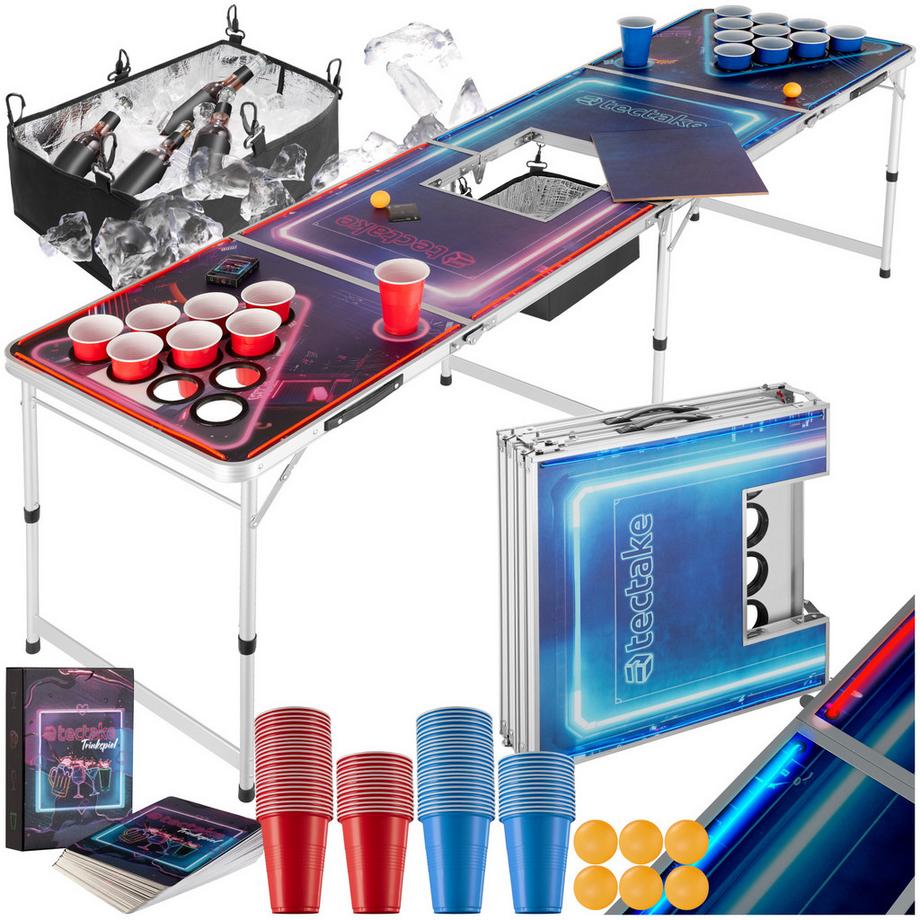Tectake  Table de beer pong BEERWARS II en aluminium avec compartiment à glace et trous pour gobelets avec éclairage LED 