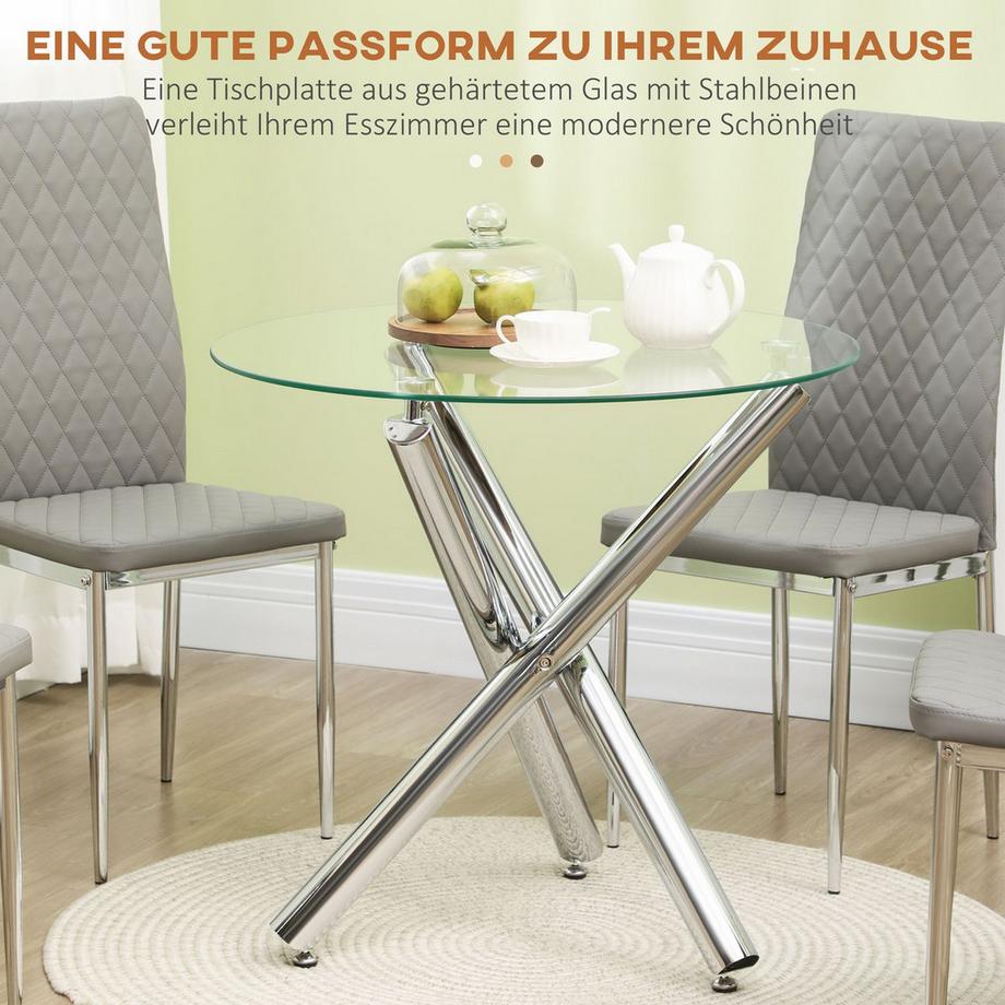 Northio Esstisch, Runder Esszimmertisch, Küchentisch Für 4 Personen, Wohnzimmertisch Mit Glastischplatte, Stahl, Ø80 X 74 Cm, Transparent  