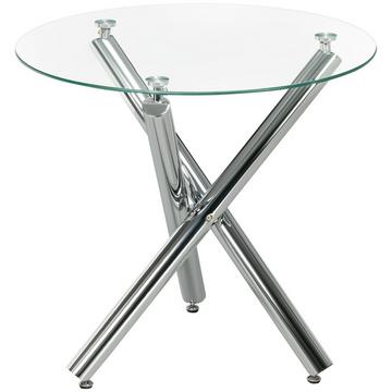 Table À Manger, Table De Salle À Manger Ronde, Table De Cuisine Pour 4 Personnes, Table De Salon Avec Plateau En Verre, Acier, Ø80 X 74 Cm, Transparent