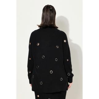 Ulla Popken  Maglione dal taglio oversize con occhielli, scollo a V e maniche lunghe 