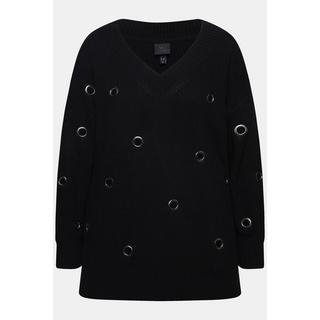 Ulla Popken  Maglione dal taglio oversize con occhielli, scollo a V e maniche lunghe 