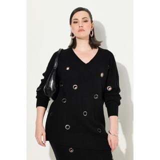 Ulla Popken  Maglione dal taglio oversize con occhielli, scollo a V e maniche lunghe 