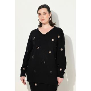 Ulla Popken  Maglione dal taglio oversize con occhielli, scollo a V e maniche lunghe 