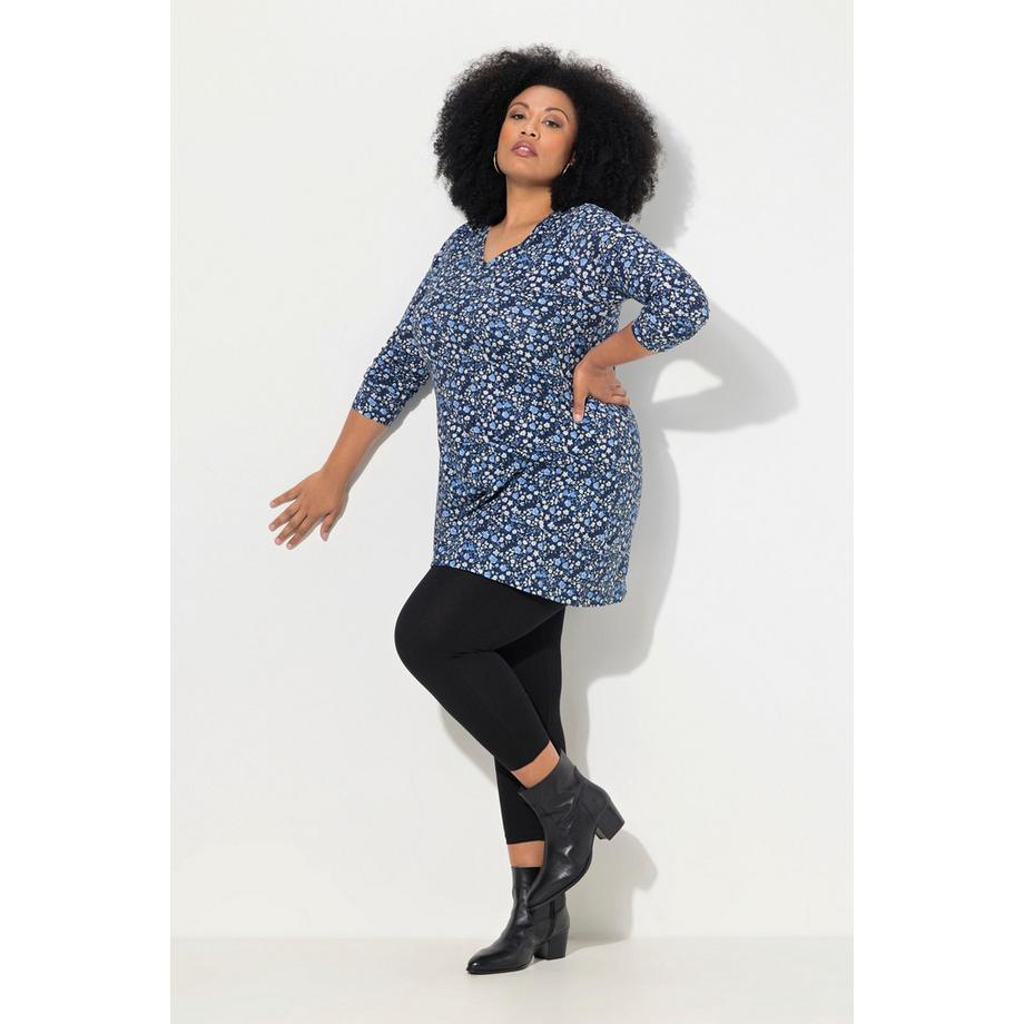 Ulla Popken T-shirt long à motif coupe évasée col en V manches longues  