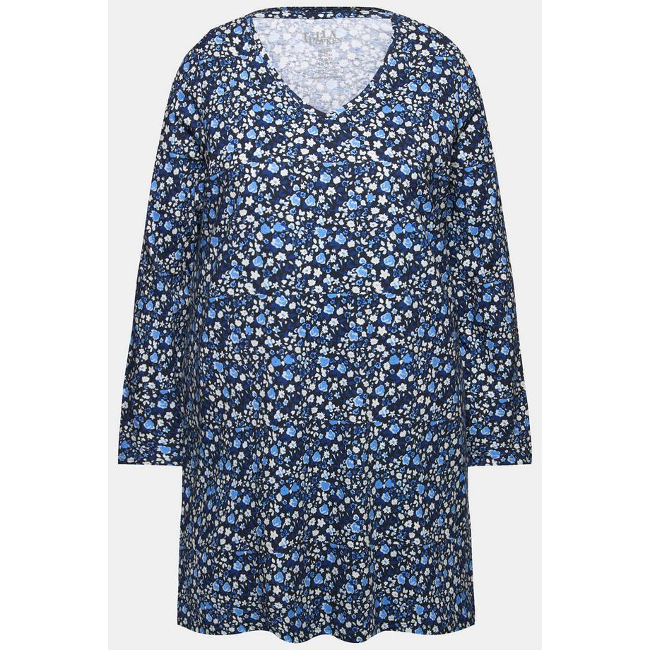 Ulla Popken T-shirt long à motif coupe évasée col en V manches longues  