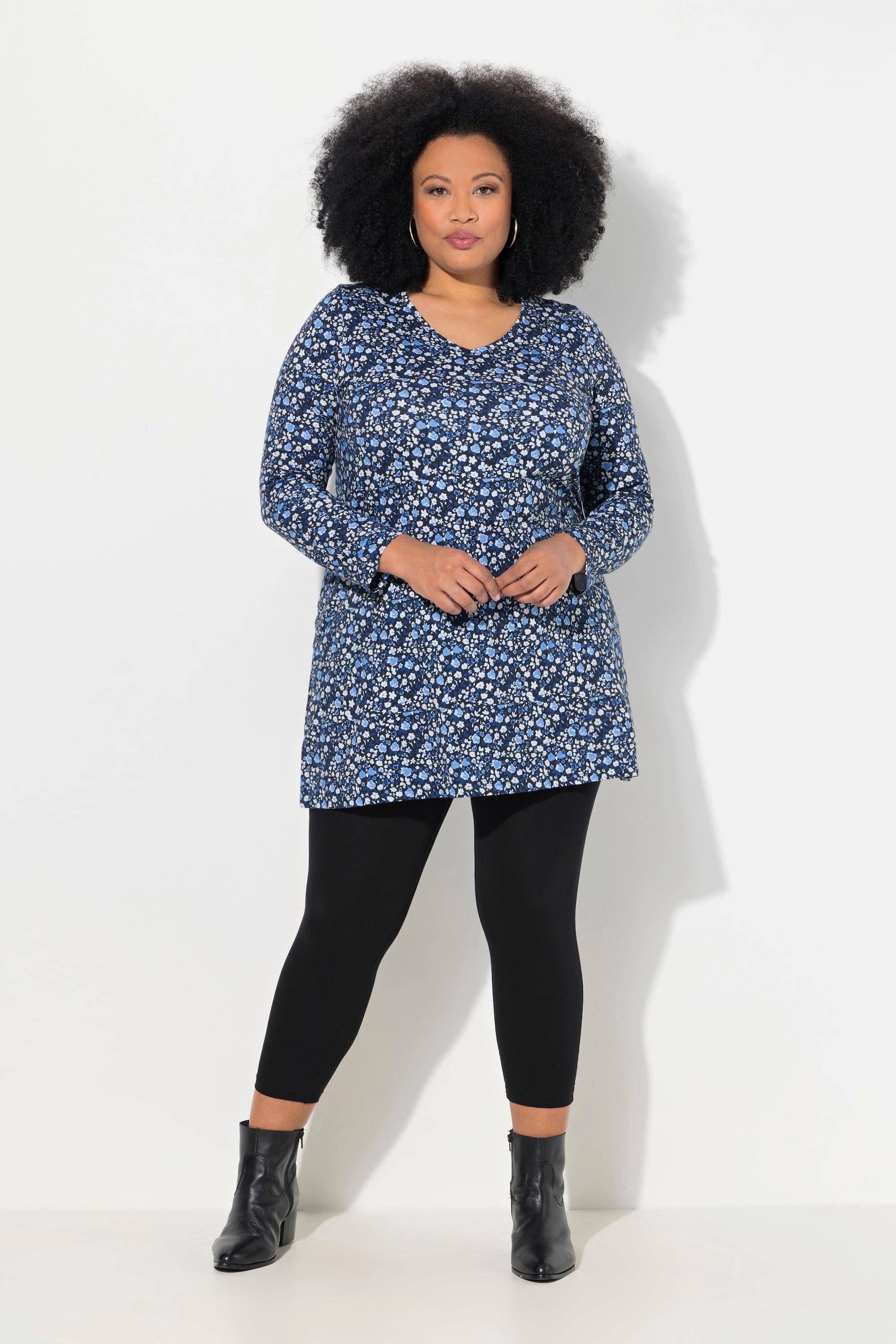 Ulla Popken  Longshirt, gemustert, A-Linie, V-Ausschnitt, Langarm 