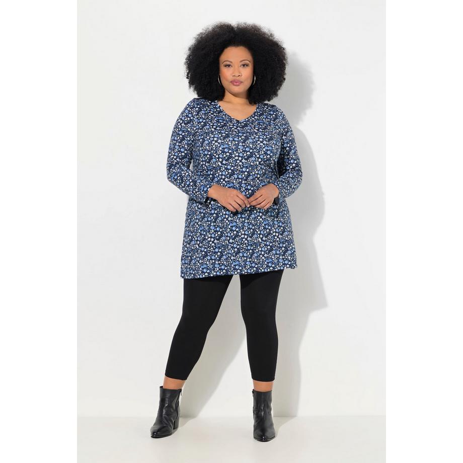 Ulla Popken T-shirt long à motif coupe évasée col en V manches longues  