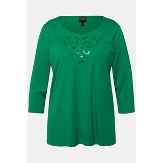 Ulla Popken  Shirt, Stickerei, Classic, Herzausschnitt, 3/4-Arm 