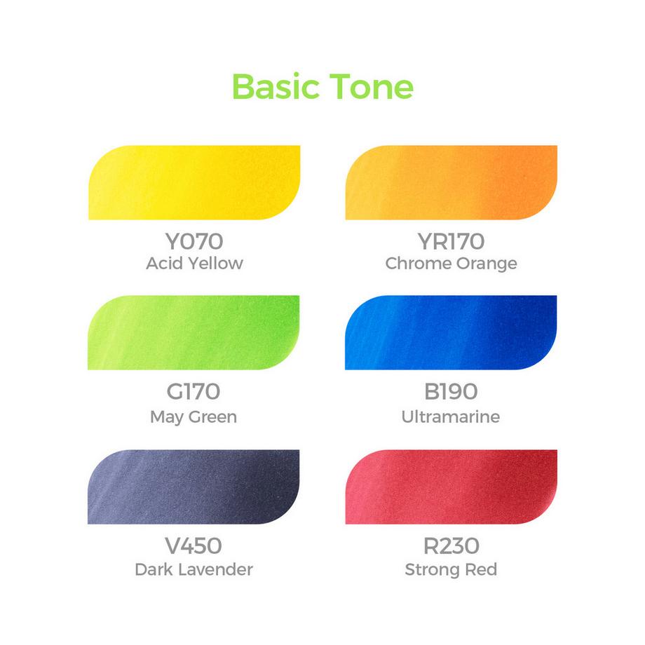 Ohuhu  Honolulu Kunstmarker (alkoholbasis, doppelseitig) - 6 Grundfarben 