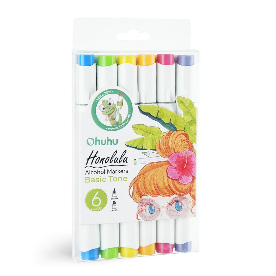 Ohuhu  Honolulu Kunstmarker (alkoholbasis, doppelseitig) - 6 Grundfarben 