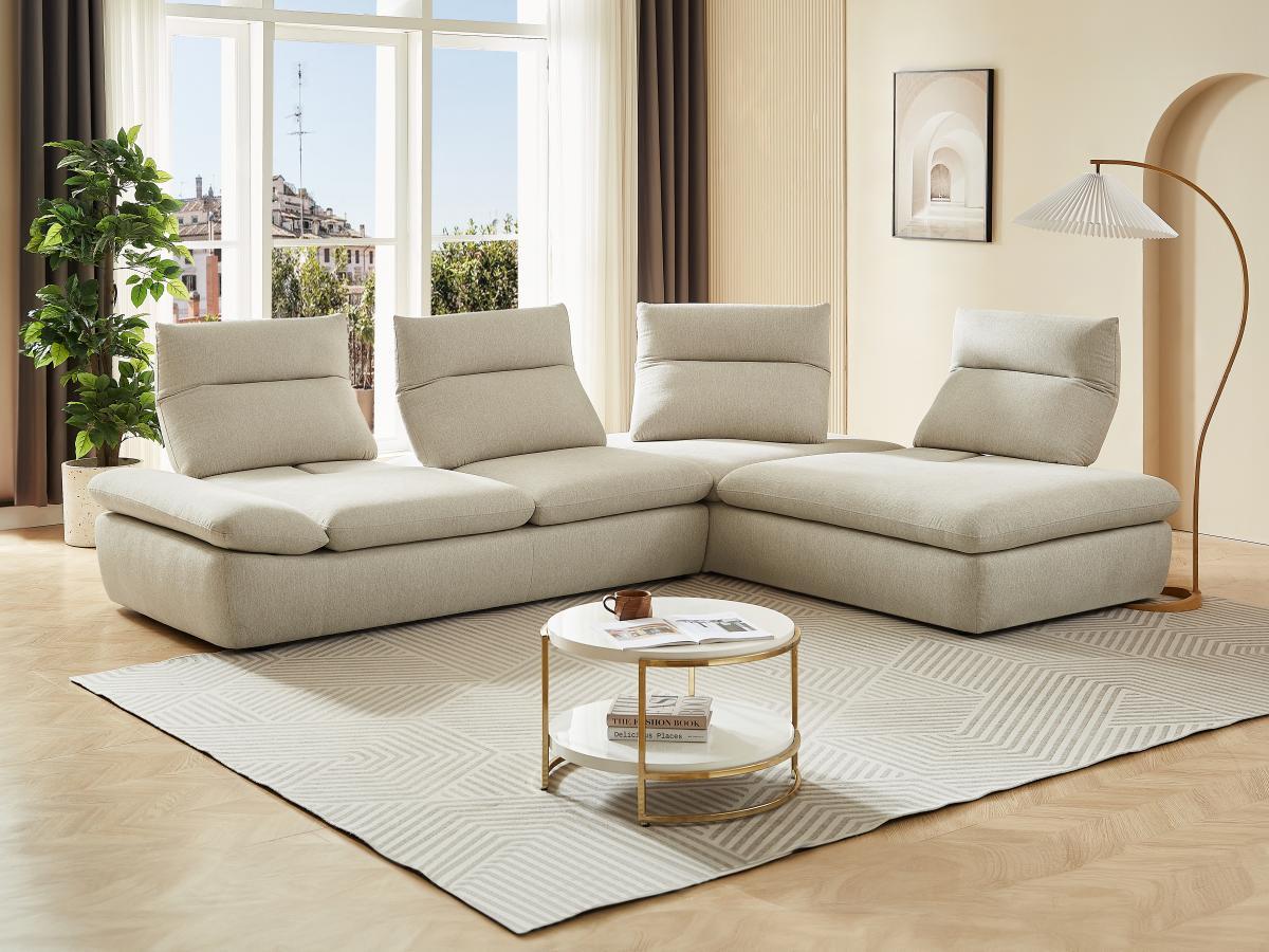 Vente-unique Ecksofa mit verstellbarer Rückenlehne - Ecke rechts - melierter Stoff - Beige - FONDRIANO  