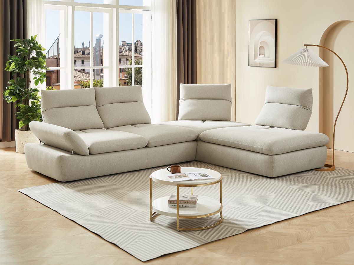 Vente-unique Ecksofa mit verstellbarer Rückenlehne - Ecke rechts - melierter Stoff - Beige - FONDRIANO  