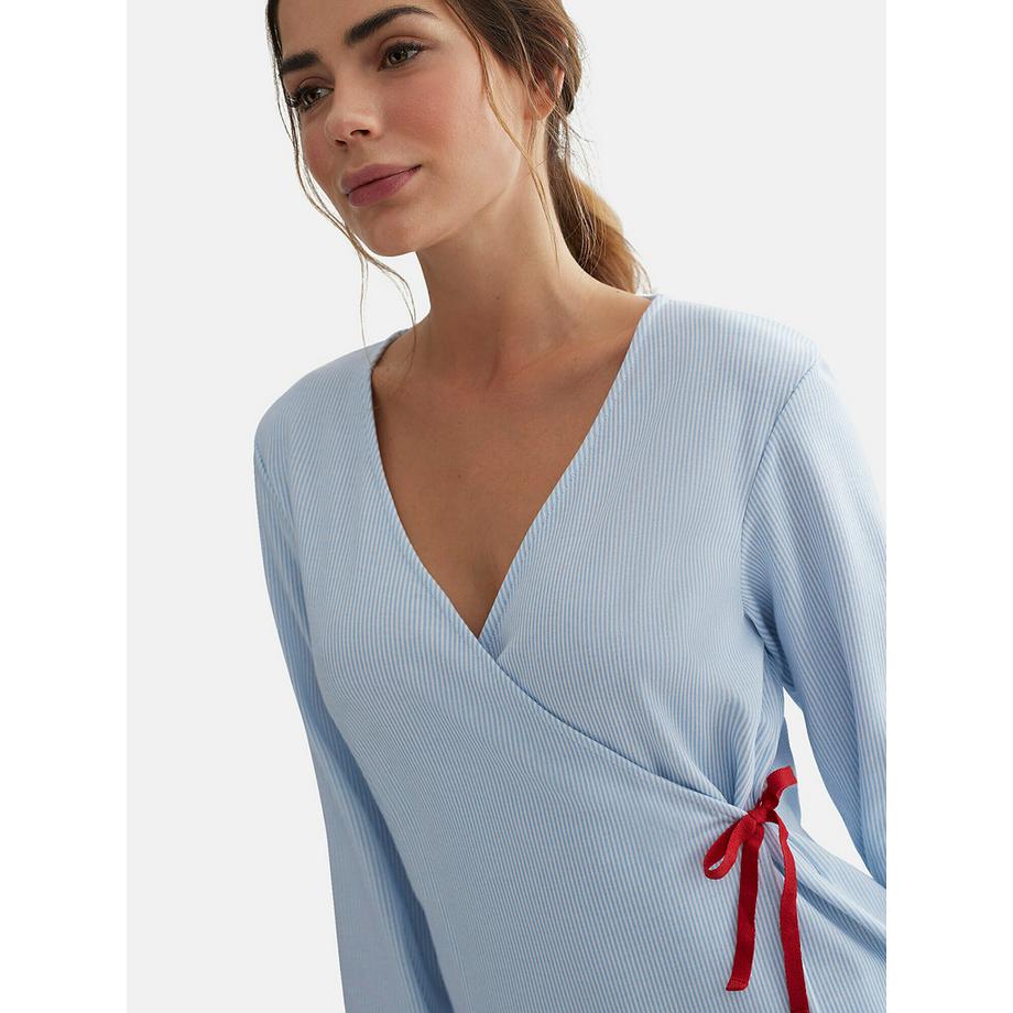 Selmark Rayas Pyjama Ensemble Haut Cache-Coeur Manches Longues  