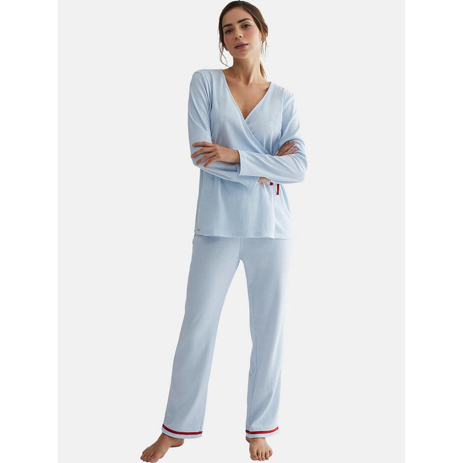 Pyjama pantalon haut cache-coeur manches longues Rayas