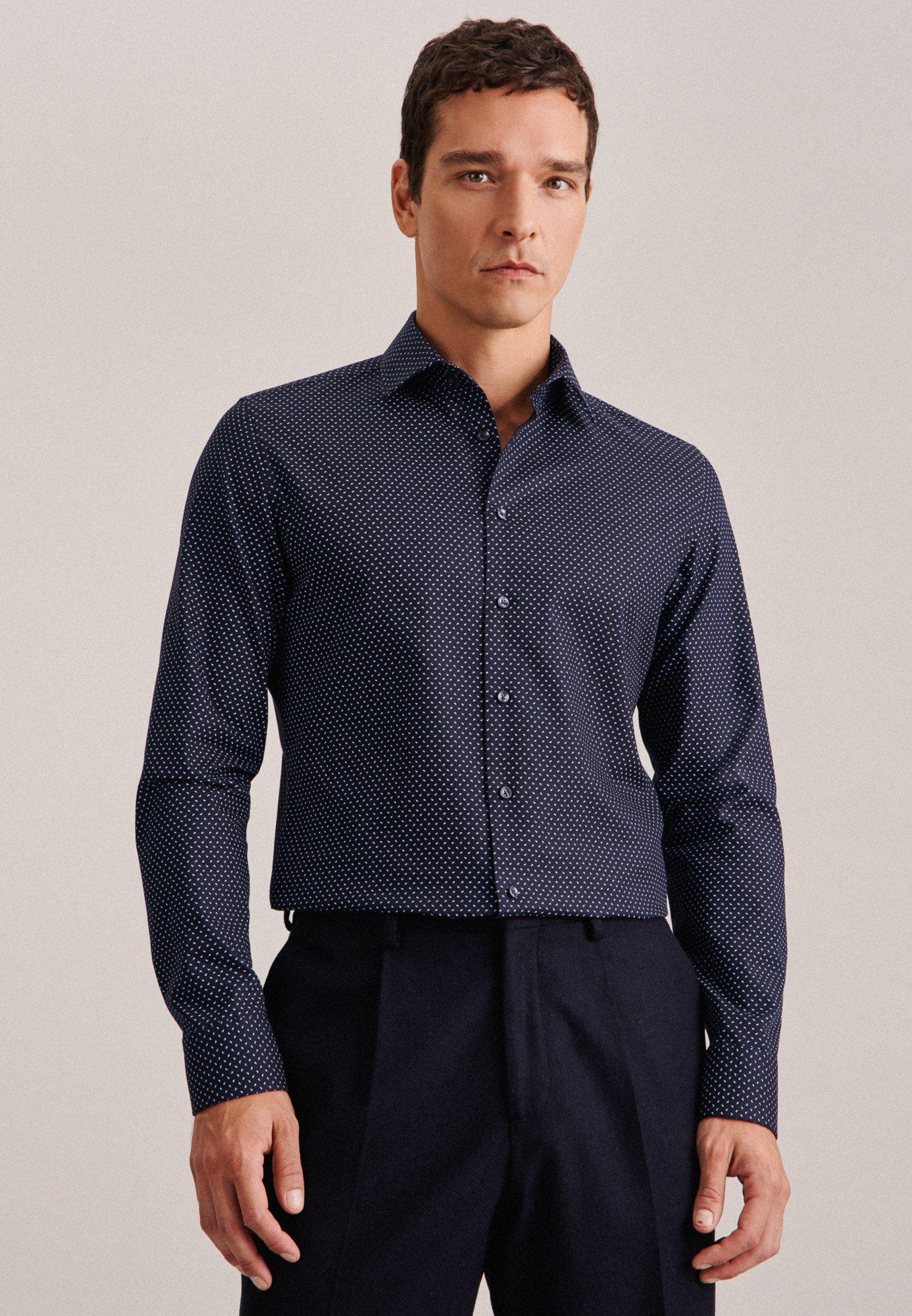 Image of Business Hemd X-slim Fit Langarm Druck Herren Dunkelblau 36