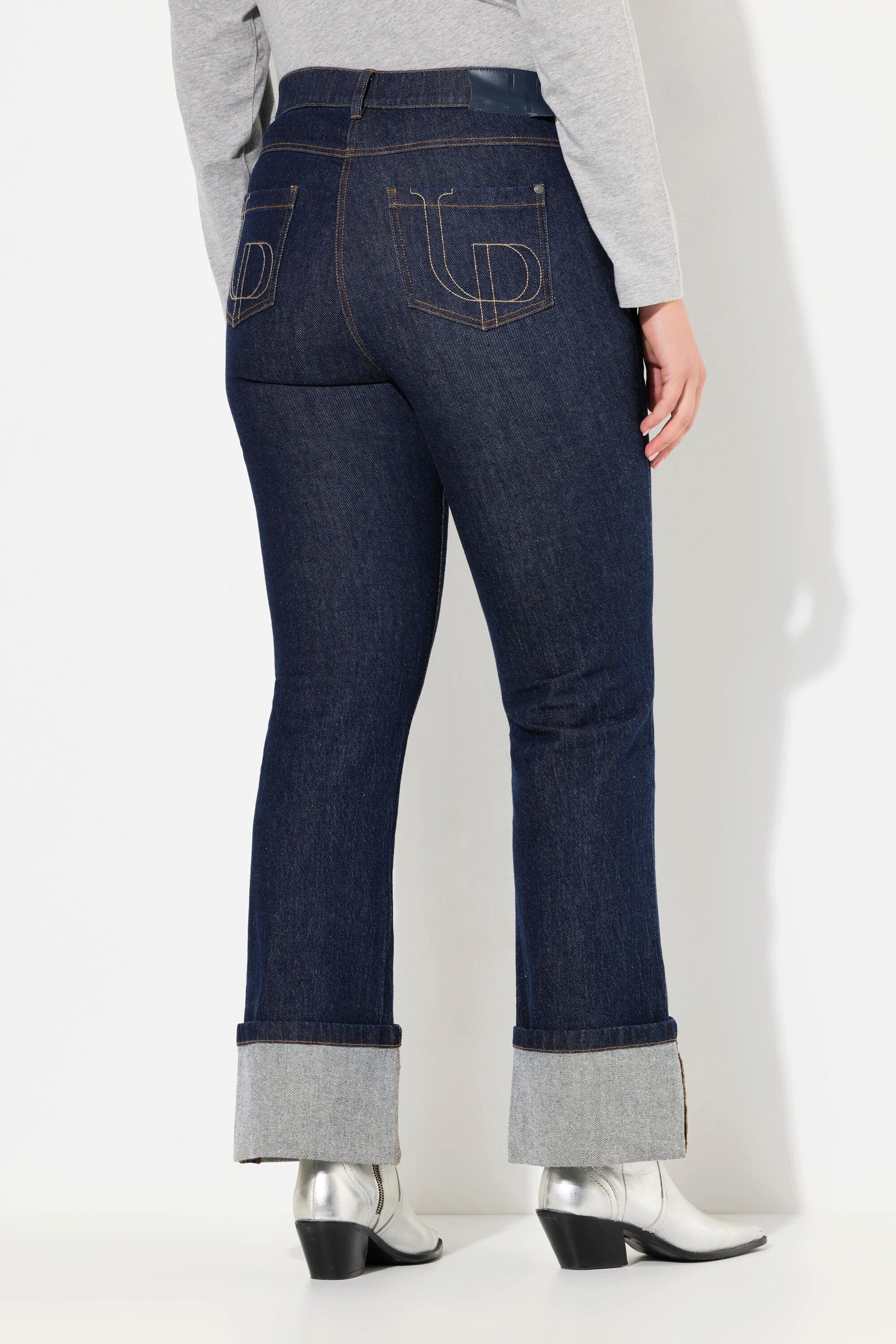 Ulla Popken  Jeans modello Mary con taglio della gamba ampio, risvolto e denim elasticizzato 