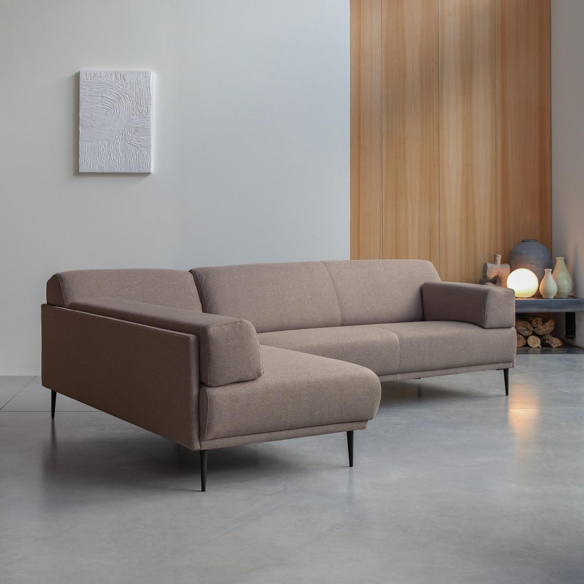 Tikamoon Canapé d'angle gauche en tissu gris taupe 270 x 180 cm, 4 places Finn  