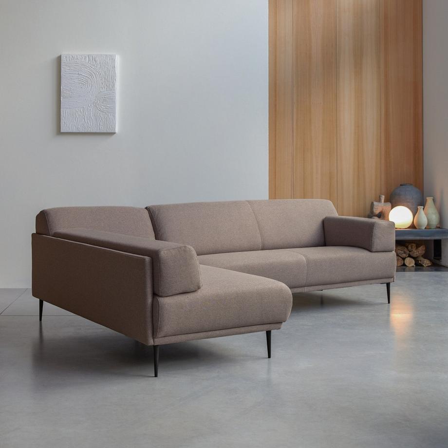 Tikamoon Divano angolare con chaise-longue a sinistra in tessuto grigio tortora 270 x 180 cm, 4 posti Finn  
