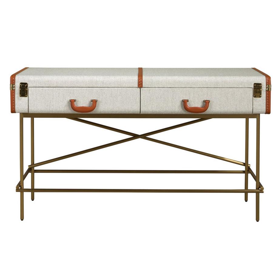 ANGEL CERDA Consolle rettangolare, tessuto, noce e acciaio lucido dorato  