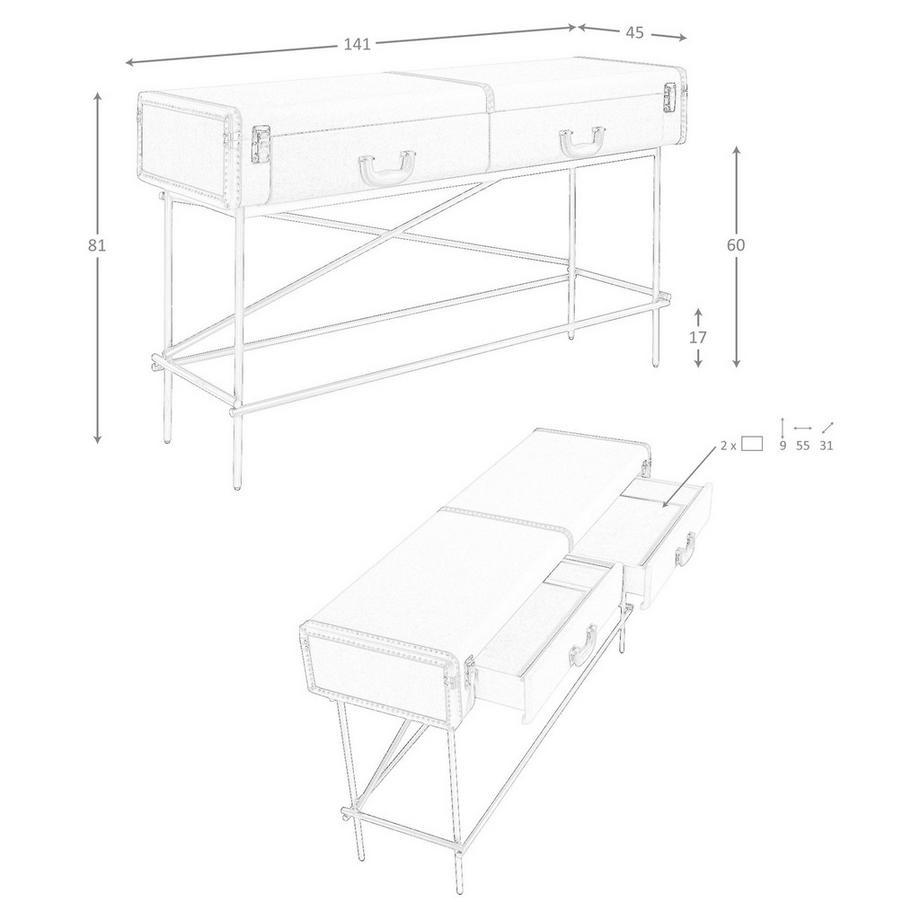 ANGEL CERDA Consolle rettangolare, tessuto, noce e acciaio lucido dorato  