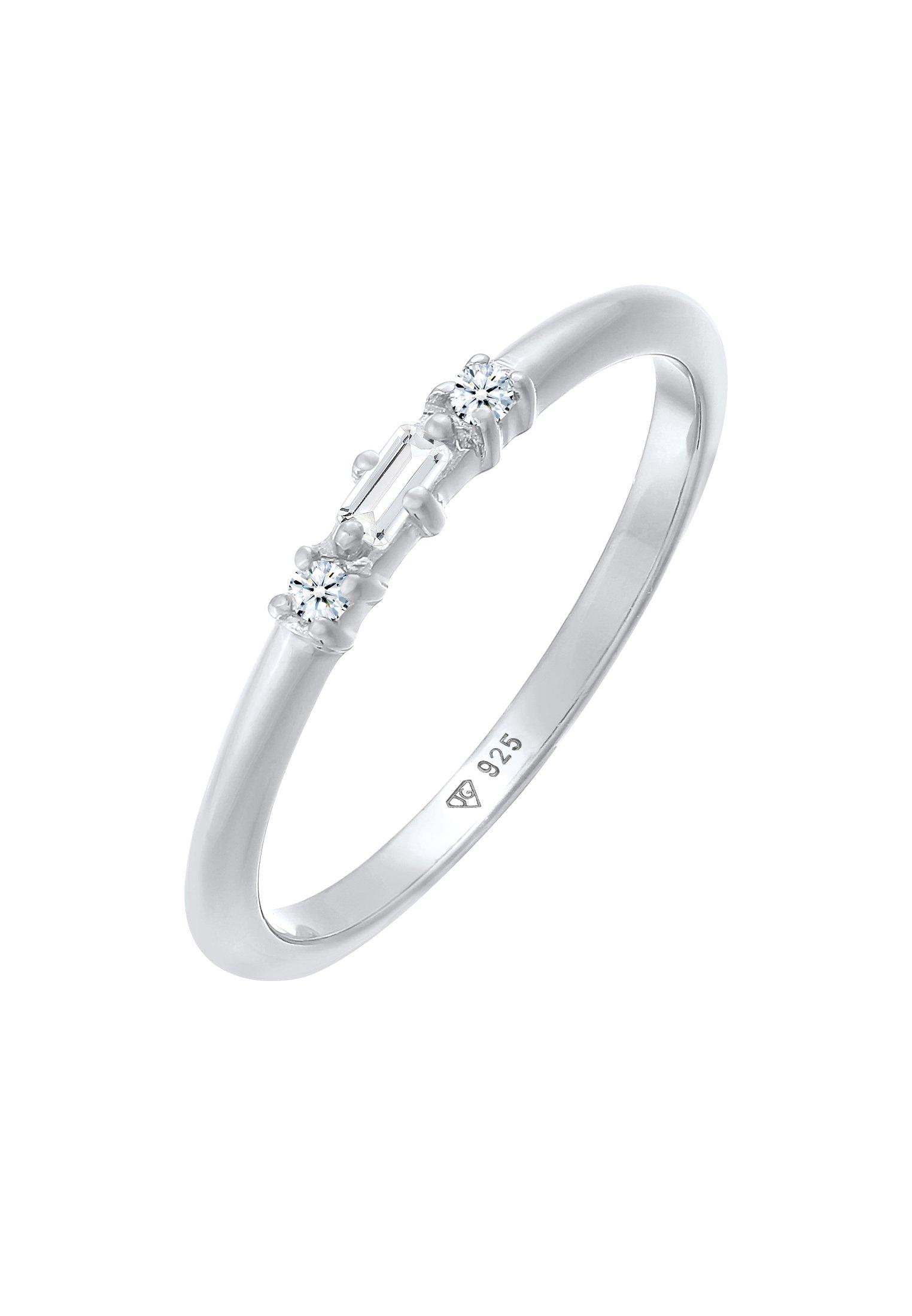 Image of Ring Verlobungsring Diamant (0.03 Ct.) Rechteck 925 Silber Damen Silber 52mm