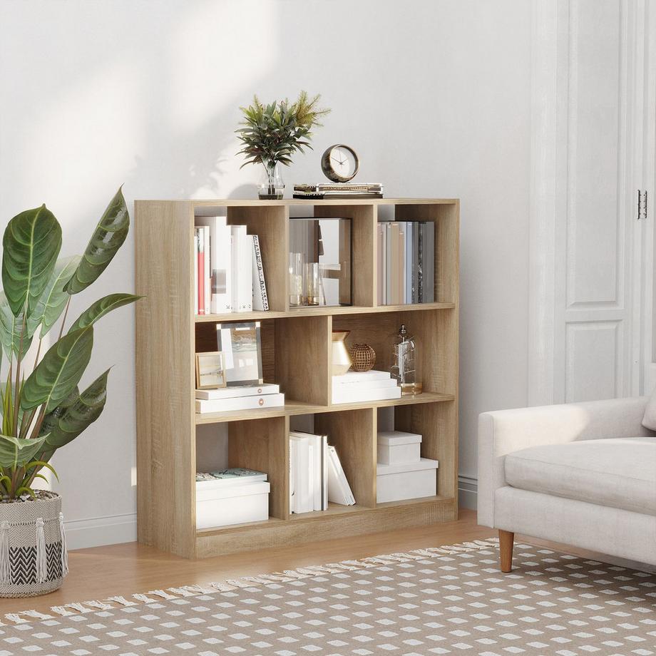 Northio Bücherregal Natur 3-Stöckiges Aufbewahrungsregal, Büroregal, Display Regal Für Home-Office/Wohnzimmer, 97,5X30X100Cm  