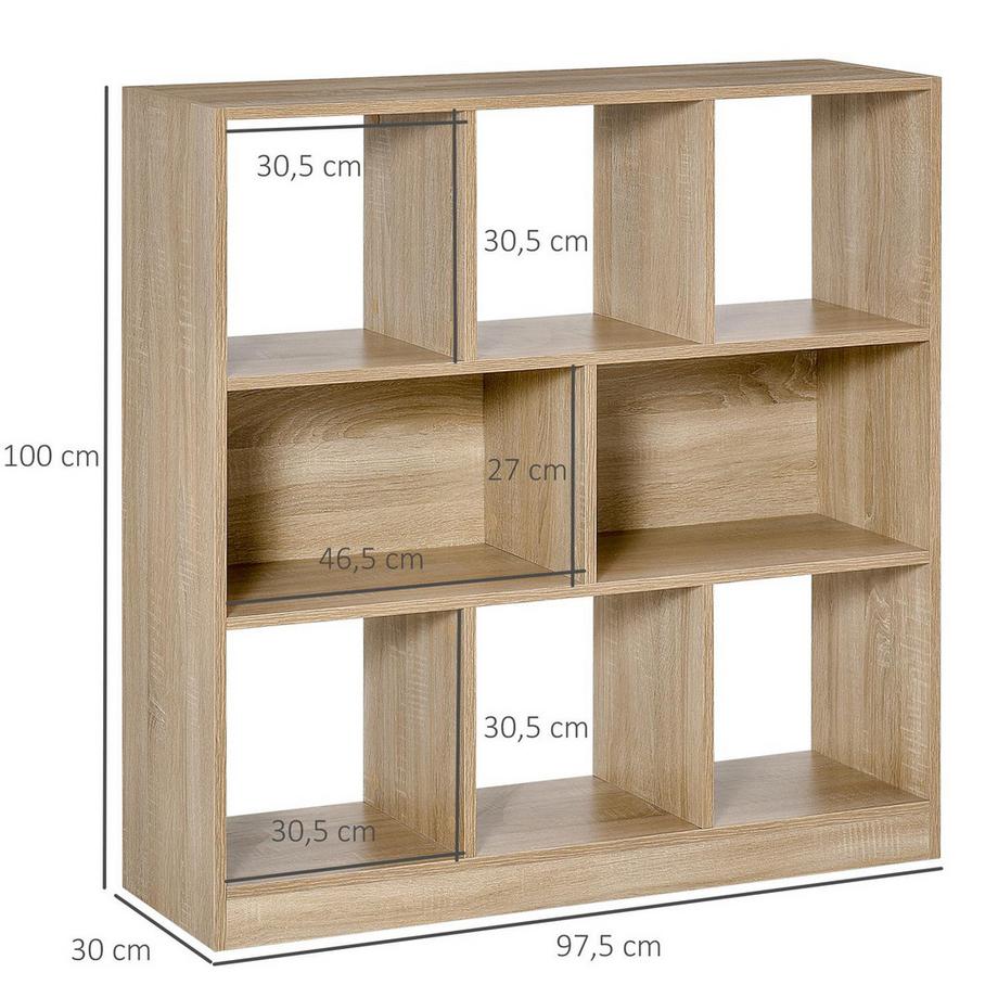 Northio Bücherregal Natur 3-Stöckiges Aufbewahrungsregal, Büroregal, Display Regal Für Home-Office/Wohnzimmer, 97,5X30X100Cm  
