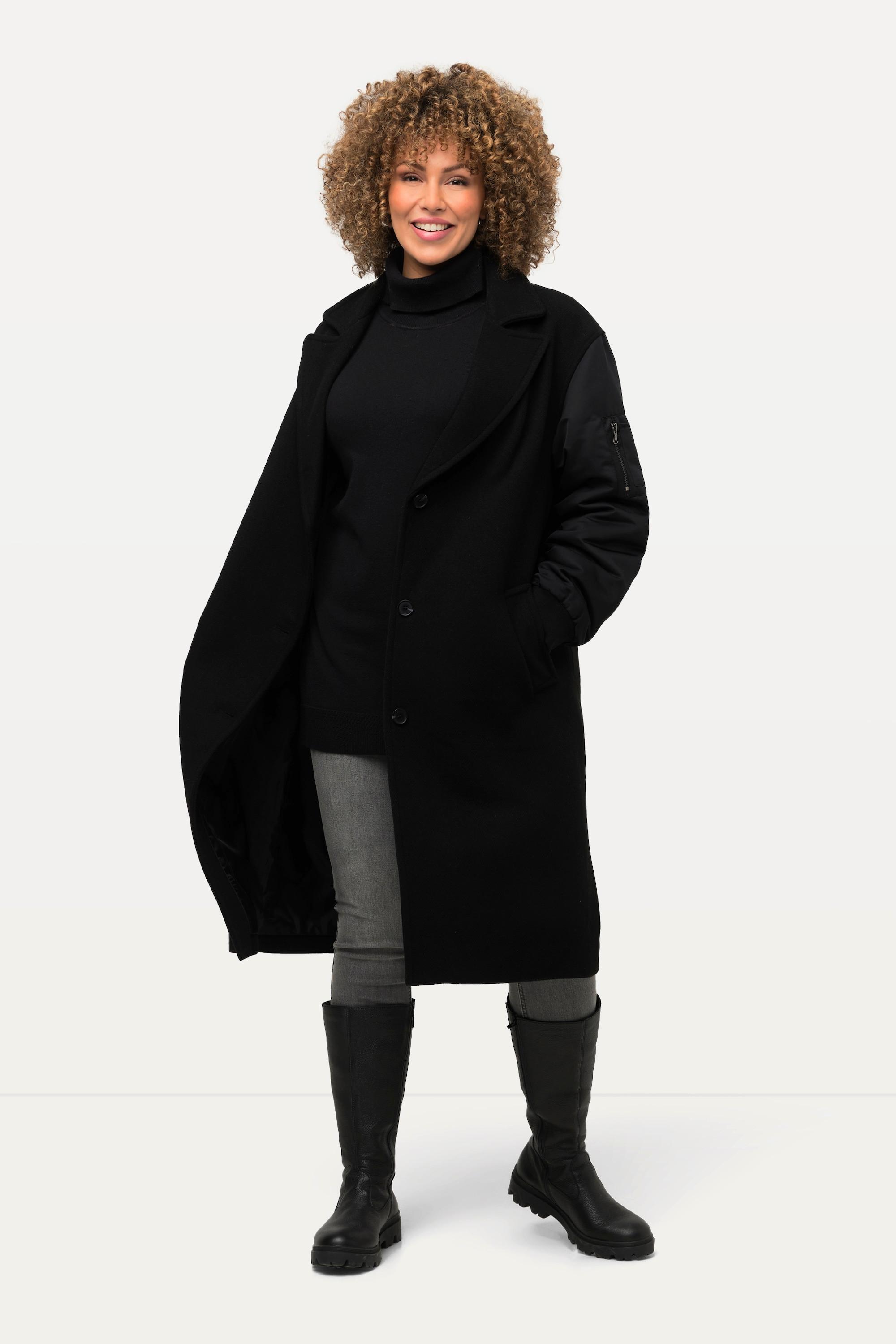 Ulla Popken  Manteau avec des manches style blouson et un col à revers, poche zippée 