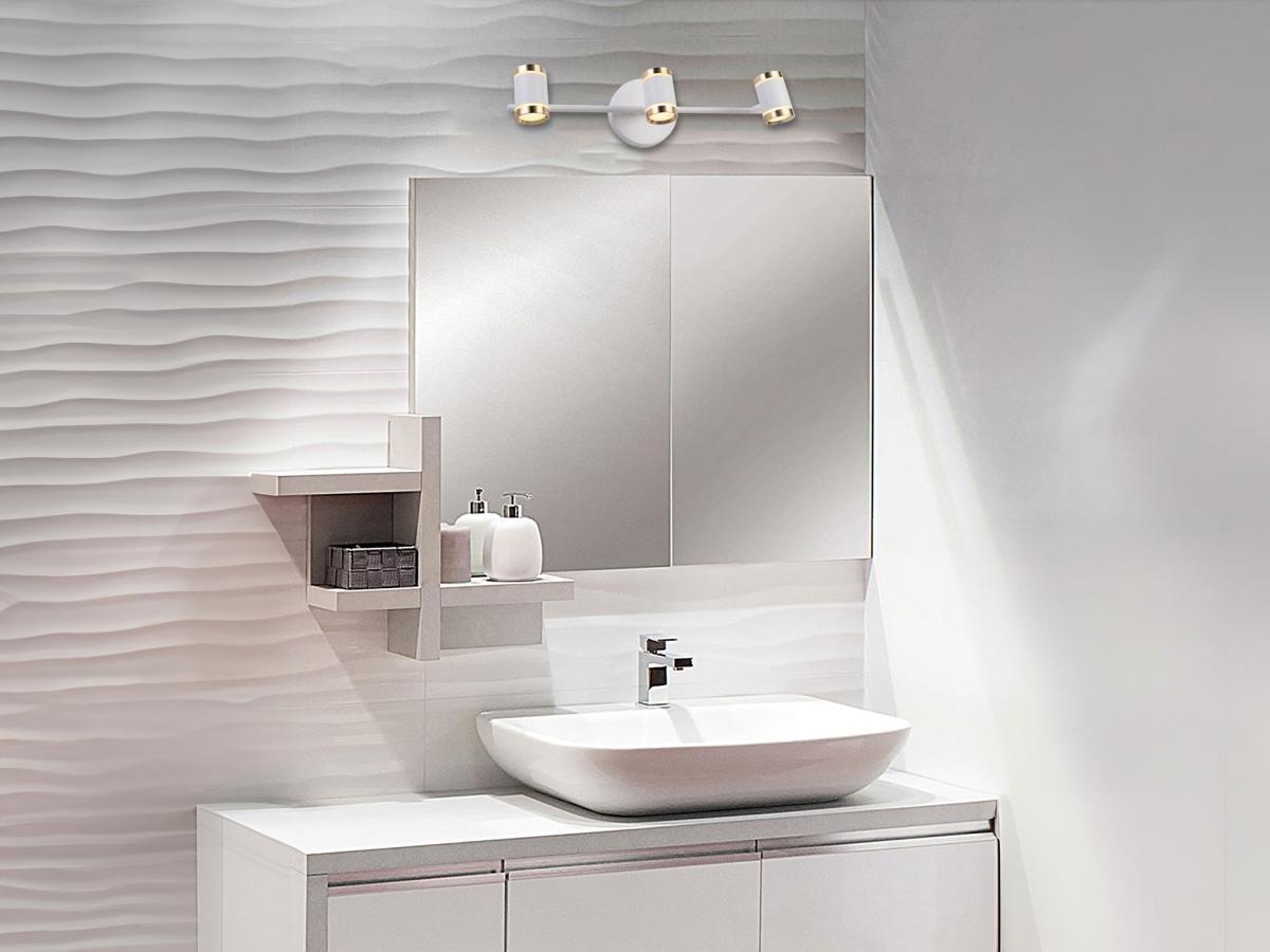 Vente-unique Applique per bagno LED 3 faretti L. 45 cm in Alluminio Bianco e Dorato - ASHFORD  