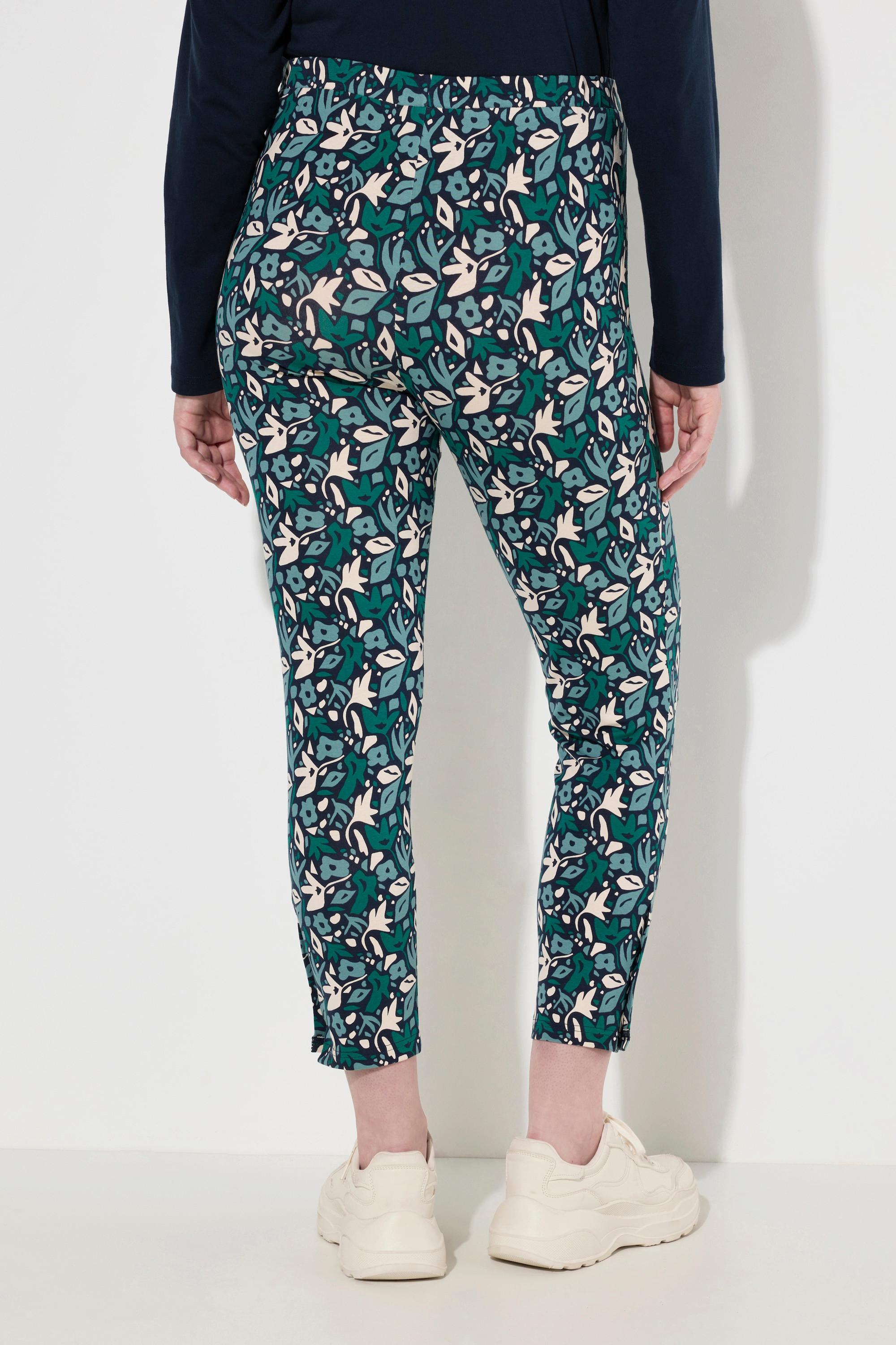 Ulla Popken  Legging en coton bio, motif feuilles et boutons fantaisie 